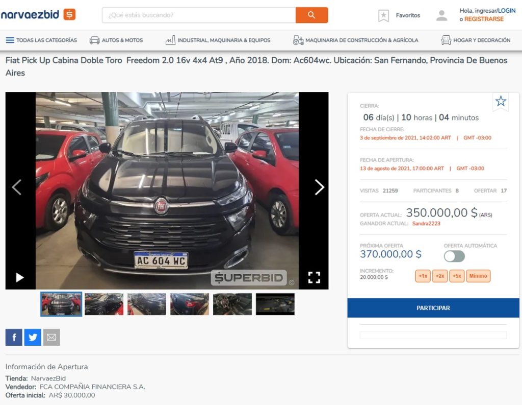 Subasta navarezbid Fiat Toro