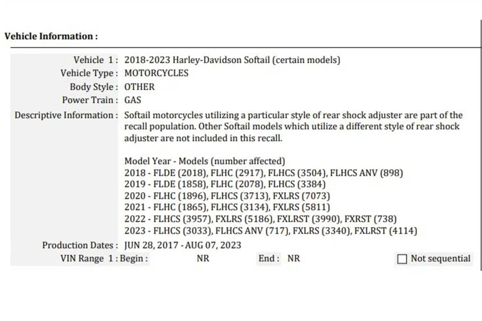 Recall para Harley Davidson Softail.