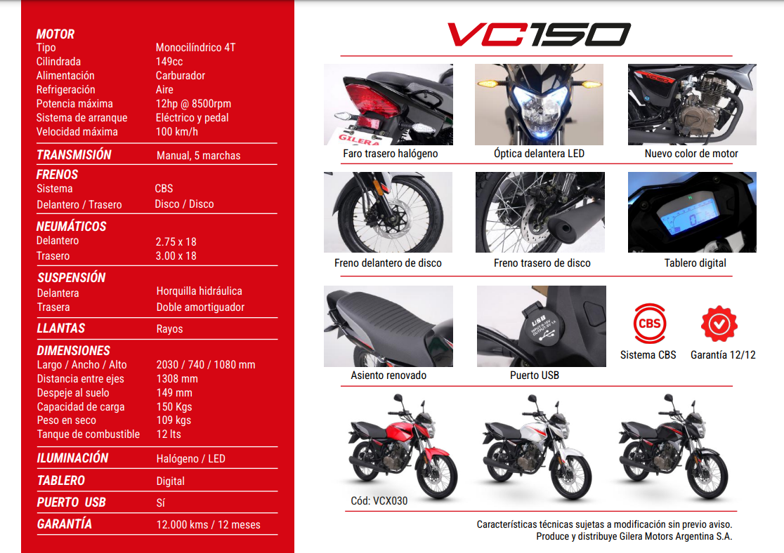 Ficha técnica: Gilera VC150