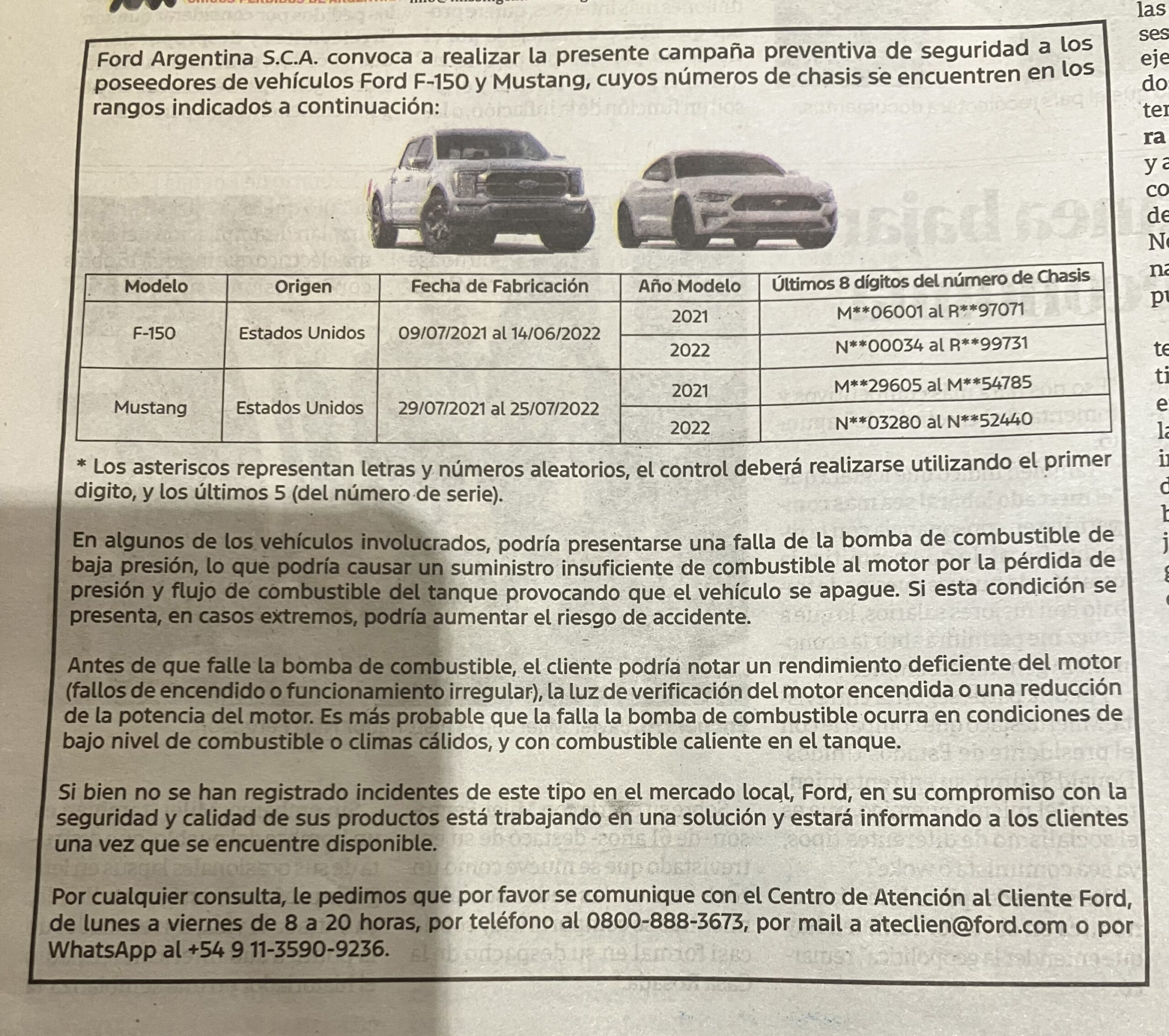 Recall para los Ford Mustang y F-150